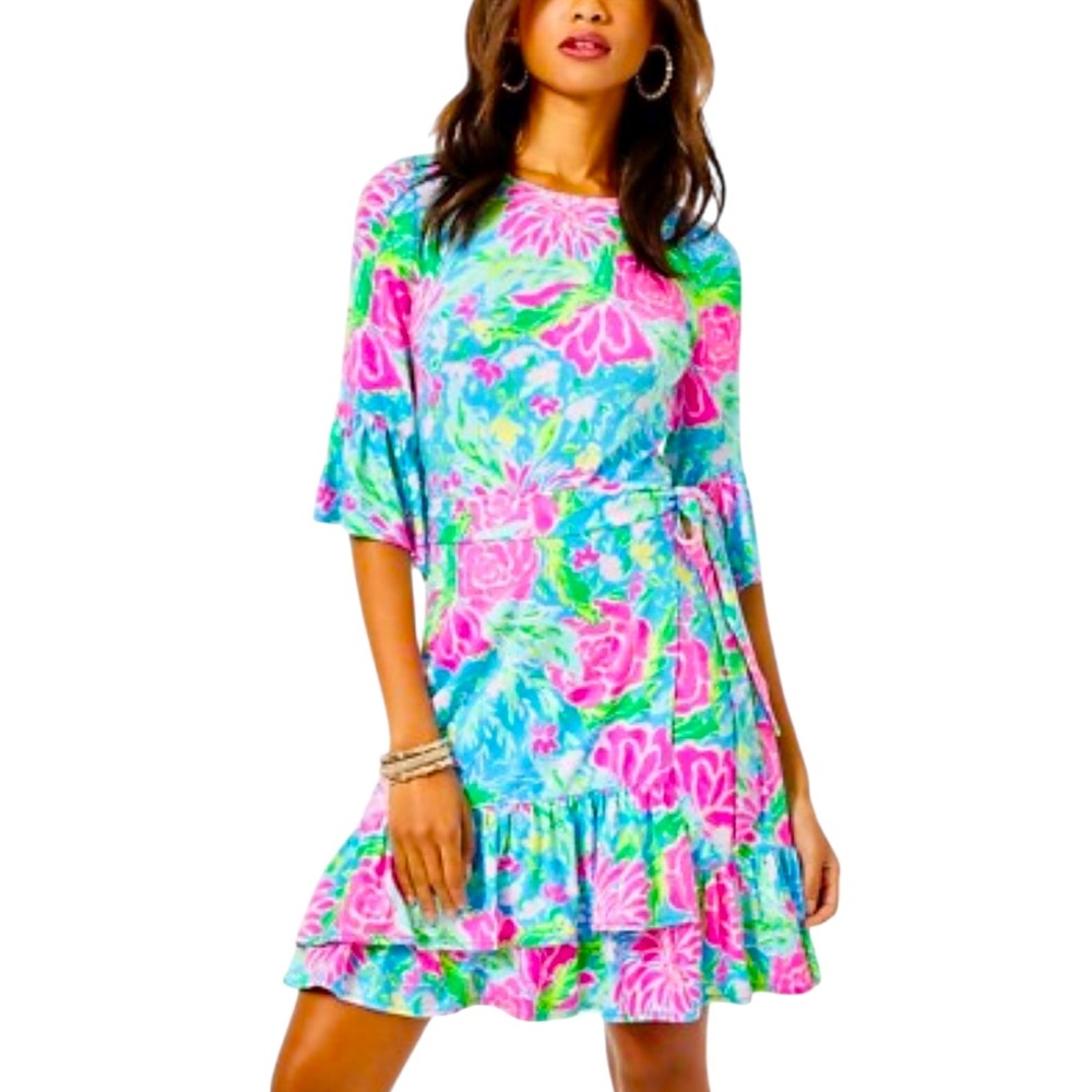 Lilly‎ Pulitzer **Kassi Wrap** Dress Zanzibar **Blue Large** NWT
